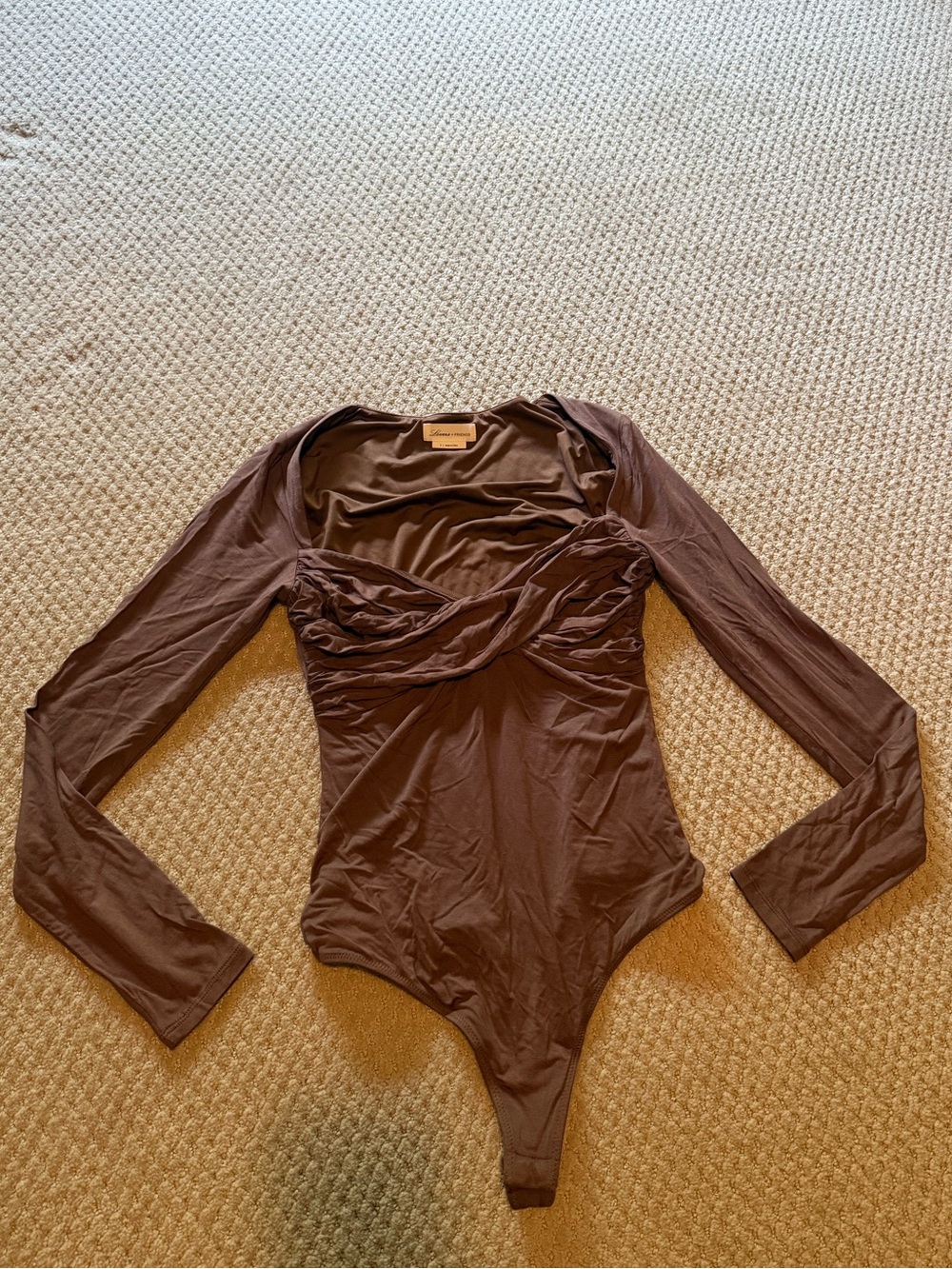 Lovers + Friends Brown Long-Sleeve Twist-Front Bodysuit - Size Small